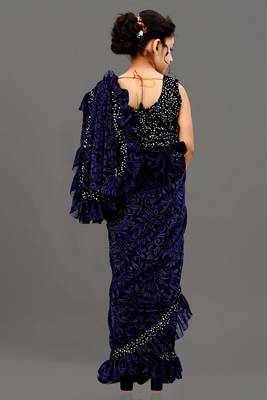 Bollywood Lycra Readymade Kids Blue Saree With Black Blouse 3