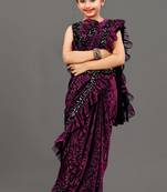 Bollywood Lycra Readymade Kids Purple Saree With Black Blouse