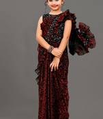 Bollywood Lycra Readymade Kids Red  Saree With Black Blouse