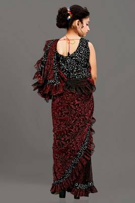 Bollywood Lycra Readymade Kids Red  Saree With Black Blouse 3