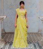 Moss Green Georgette Tiered Skirt With Draped Dupatta Set