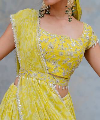 Moss Green Georgette Tiered Skirt With Draped Dupatta Set 4