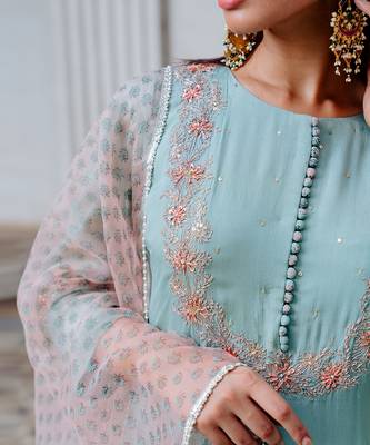 Aqua Chiffon Flared Anarkali Set 4