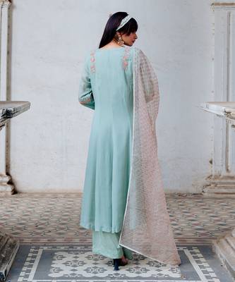 Aqua Chiffon Flared Anarkali Set 5