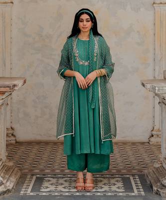 Sea Green Chiffon Flared Anarkali Set 1