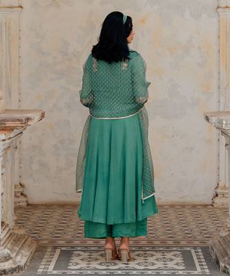 Sea Green Chiffon Flared Anarkali Set 2