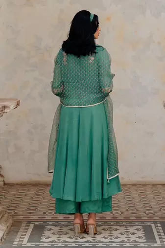 Sea Green Chiffon Flared Anarkali Set