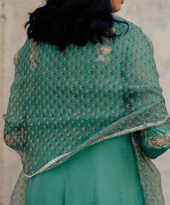 Sea Green Chiffon Flared Anarkali Set 3
