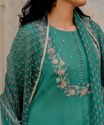 Sea Green Chiffon Flared Anarkali Set 4