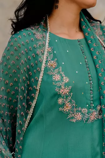 Sea Green Chiffon Flared Anarkali Set