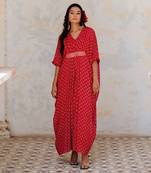 Cherry Red Georgette Floral Booti Kaftan