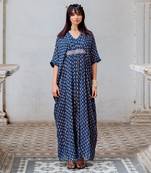 Indigo Georgette Floral Booti Kaftan