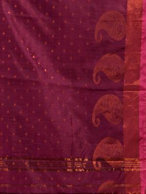 Iris Purple Blended Cotton Handwoven Saree With Woven Zari Paisley Motifs And Floral Designs 5