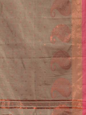 Beige Blended Cotton Handwoven Saree With Woven Zari Paisley Motifs And Floral Designs 5