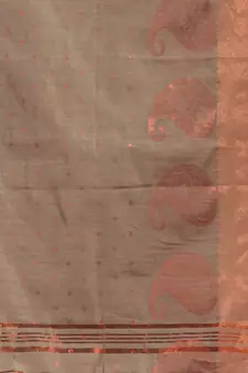 Beige Blended Cotton Handwoven Saree With Woven Zari Paisley Motifs And Floral Designs