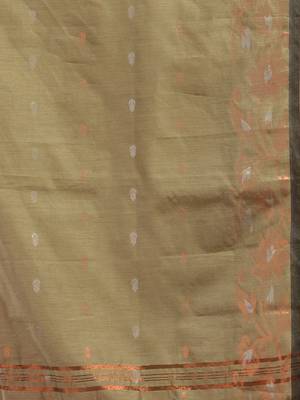 Beige Blended Cotton Handwoven Saree With Woven Floral Zari Designs 5