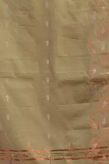 Beige Blended Cotton Handwoven Saree With Woven Floral Zari Designs