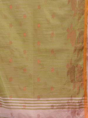 Off White Cotton handspun Handwoven Saree With Woven Floral Zari And Contrast Pallu 5