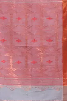 Silver Grey Cotton handspun Handwoven Saree With Ethnic Motifs And Zari Woven Designs