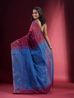 Purple Blended Cotton Handwoven Saree With Zari Woven Ethnic Patterns 4