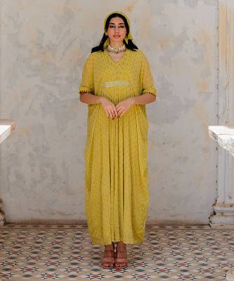 Moss Green Georgette Floral Booti Kaftan 1