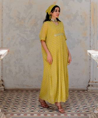 Moss Green Georgette Floral Booti Kaftan 2