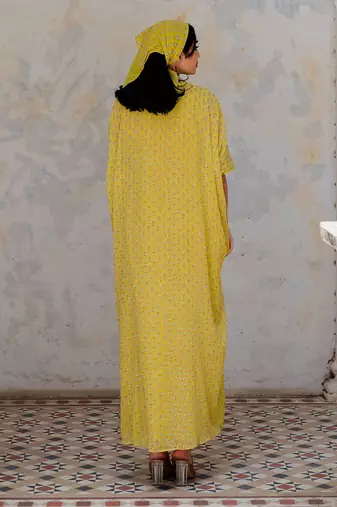 Moss Green Georgette Floral Booti Kaftan