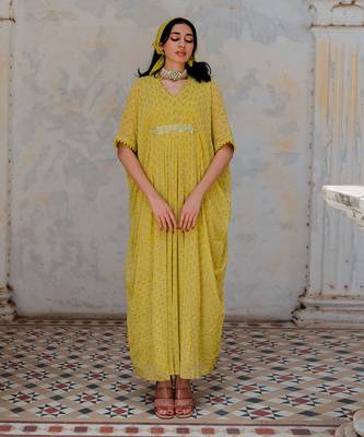 Moss Green Georgette Floral Booti Kaftan 4