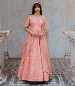 Blush Silk Printed And Embroidered Anarkali Set