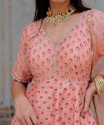 Blush Silk Printed And Embroidered Anarkali Set 3