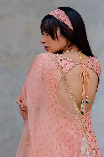 Blush Silk Printed And Embroidered Anarkali Set