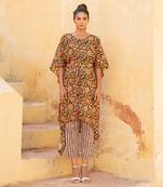 Evening Blue Kaftan Kurta With Geormtery Pant