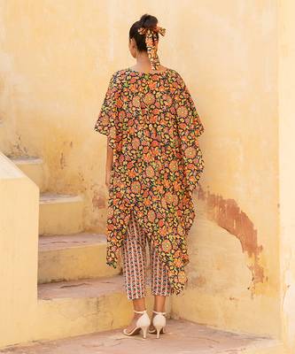 Evening Blue Kaftan Kurta With Geormtery Pant 2
