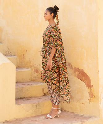 Evening Blue Kaftan Kurta With Geormtery Pant 4