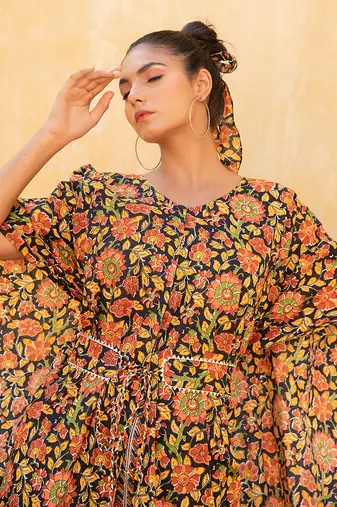 Evening Blue Kaftan Kurta With Geormtery Pant