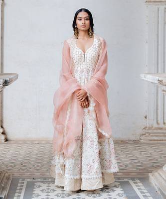 Ivory Georgette Embroidered Anarkali Set 1