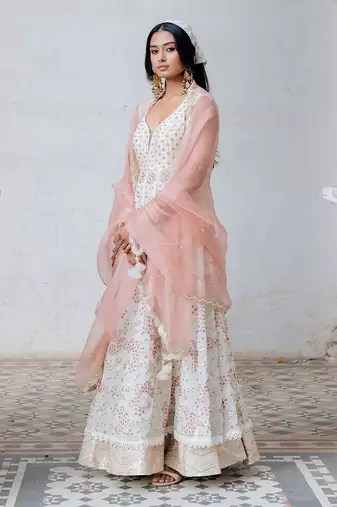 Ivory Georgette Embroidered Anarkali Set