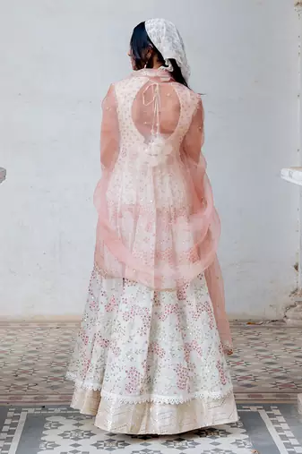 Ivory Georgette Embroidered Anarkali Set