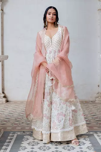 Ivory Georgette Embroidered Anarkali Set