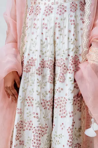 Ivory Georgette Embroidered Anarkali Set