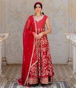 Cherry Red Georgette Embroidered Anarkali Set