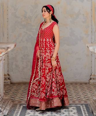 Cherry Red Georgette Embroidered Anarkali Set 2