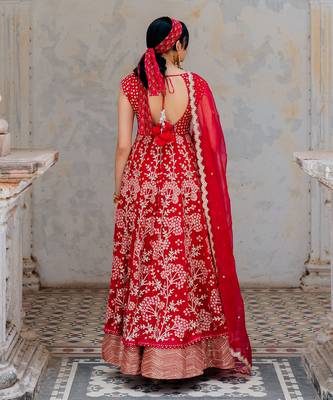 Cherry Red Georgette Embroidered Anarkali Set 3