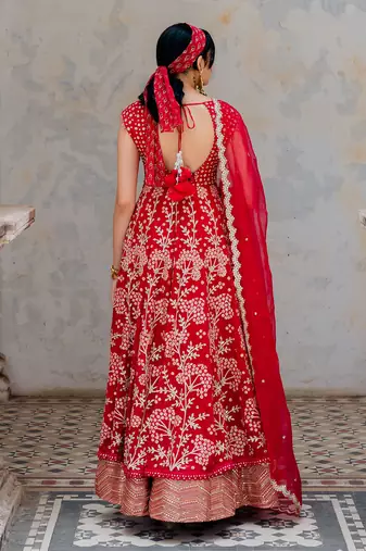Cherry Red Georgette Embroidered Anarkali Set