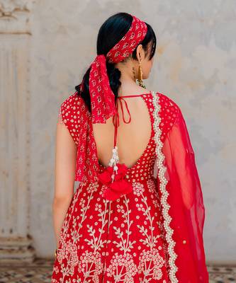 Cherry Red Georgette Embroidered Anarkali Set 4
