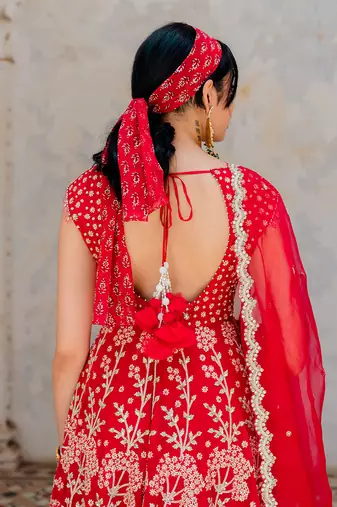 Cherry Red Georgette Embroidered Anarkali Set
