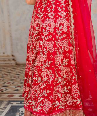 Cherry Red Georgette Embroidered Anarkali Set 5