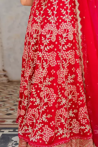 Cherry Red Georgette Embroidered Anarkali Set