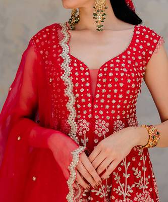 Cherry Red Georgette Embroidered Anarkali Set 6