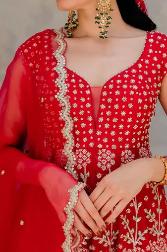 Cherry Red Georgette Embroidered Anarkali Set